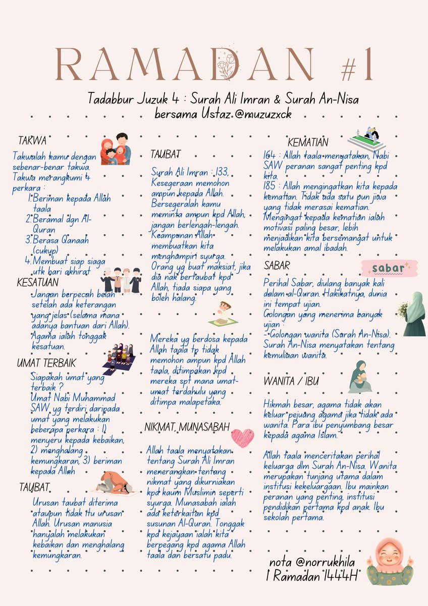 norrukhila's tweet photo. Ramadan #1 💕

Nota Ringkas 🗒️
Tadabbur Juzuk 4 bersama Ustaz @muzuzxck 

Terima kasih Ustaz

#tadabbur #juzuk4 #1ramadan https://t.co/pnBZFWNGgq