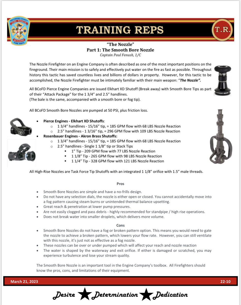 BCoFD_FRA's tweet photo. “The most valuable lifesaving tactic at a fire is to put out the fire”.  The effective application of water depends largely upon the knowledge and experience of the officer and nozzle firefighter.  Understanding the nozzle is implicit with the fire attack. #knowyournozzle https://t.co/TpdWLD3Fy6