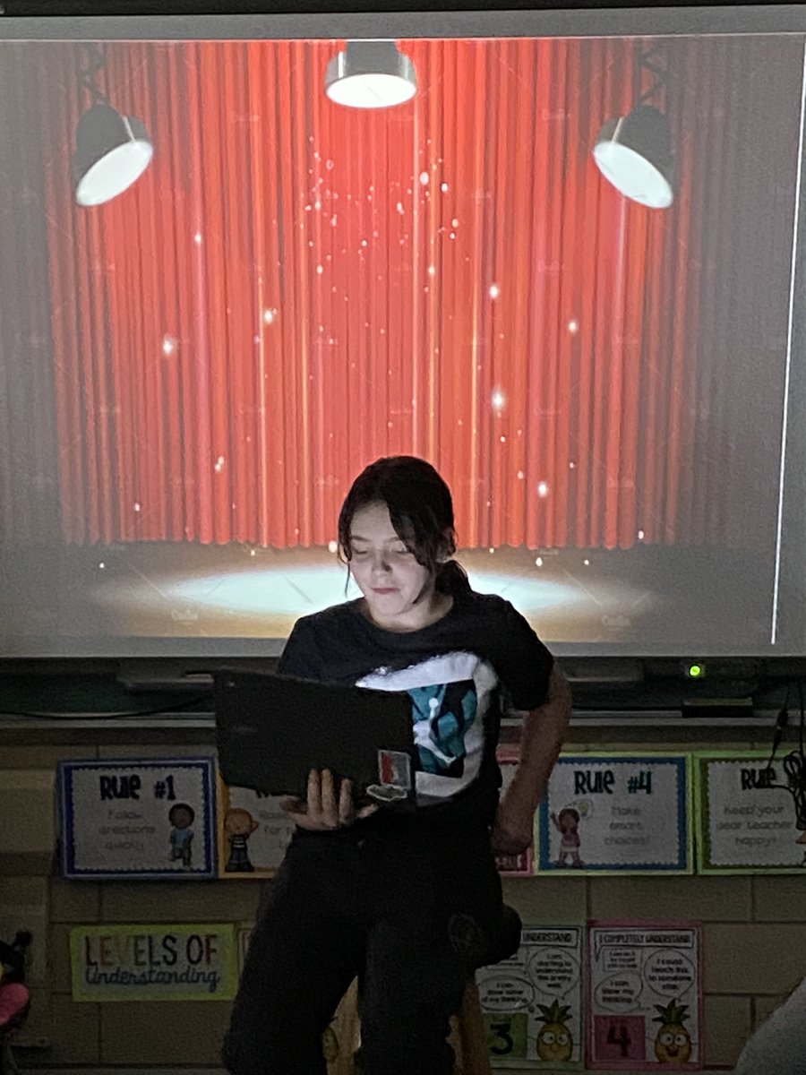 MrsStayanchi's tweet photo. Last week my fourth graders ended their poetry unit with a Poetry Cafe open mic! Poets stood in the spotlight and shared their amazing poetry! #CKLA https://t.co/ovpoTHrI1Z
