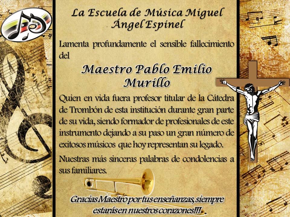 Con mucha tristeza nos unimos al duelo que embarga a toda nuestra familia ⁦<a href="/EMMAETachira/">Escuela de Música</a>⁩ por el sensible fallecimiento del querido maestro de la Cátedra de Trombón Pablo Emilio Murillo QDEP. Mucha fortaleza a su familia ⁦<a href="/DCETachira/">Dirección de Cultura</a>⁩