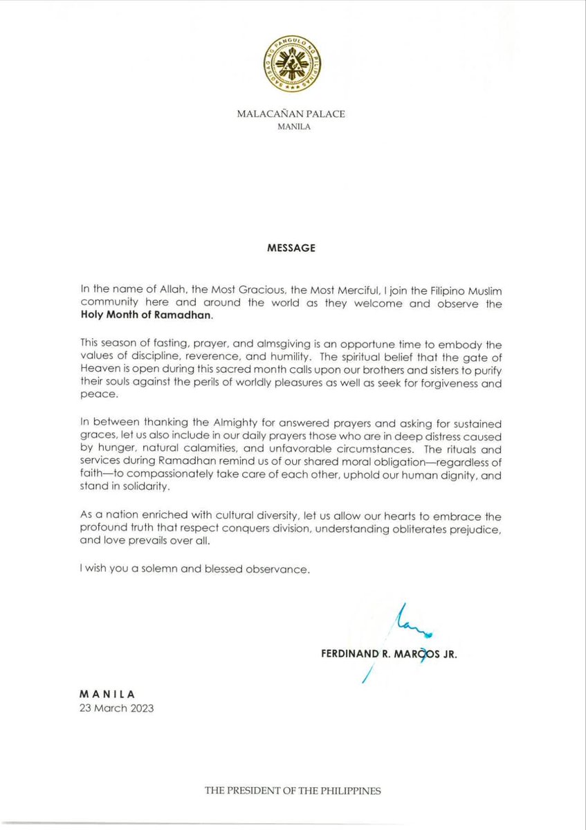 READ: President Marcos reminds Filipinos about the importance of respect, understanding, and love in a culturally diverse country such as the Philippines as Filipino Muslims mark the start of Ramadan. <a href="/manilabulletin/">Manila Bulletin News</a>