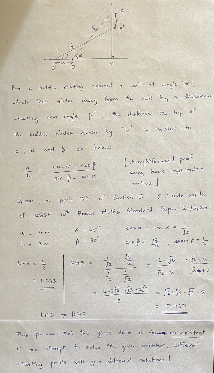 #CBSE #CBSEBoardExam2023.
Regarding CBSE 10th Math Paper: Maths Standard Q.P. Code 30/1/2 - Section D Question 32: here is the correct analysis. CBSE should give full marks to all the students because the problem is nonsensical.<a href="/adda247live/">Adda247</a> #byjus