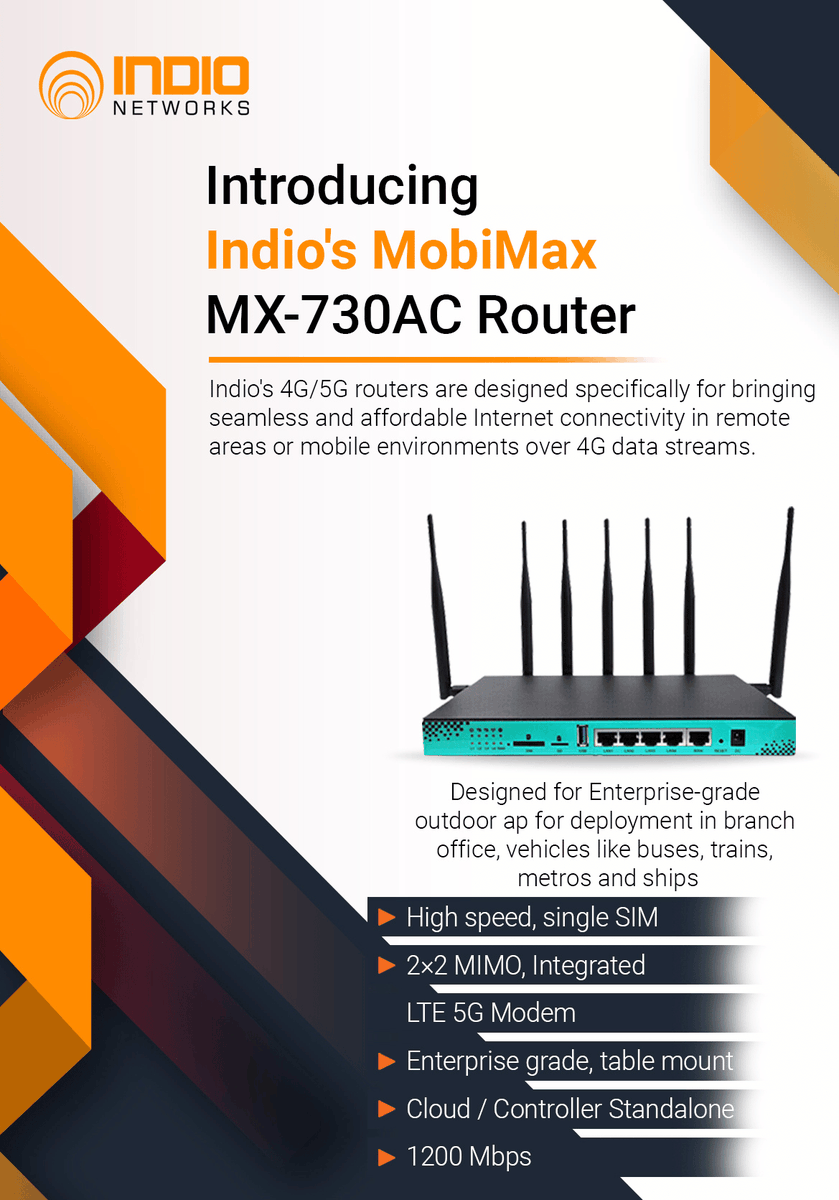 indionetworks's tweet photo. Modern era demands constant connectivity to the internet even while you're on the move. Introducing Indio's MobiMax MX-730AC Router, an ideal device for mobile connectivity for people on the go. 

#4g #5g #4grouters #5grouters #mobimax #internetconnectivity https://t.co/xroYQWoVJa