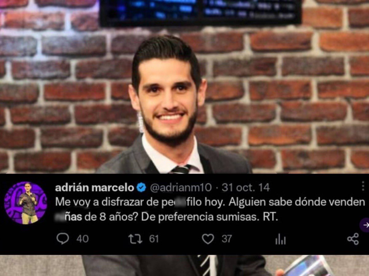 Mr. Love Machine (@spmshow) on Twitter photo Sucio <a href="/adrianm10/">adrián marcelo</a> entre broma y broma la verdad se asoma degenerado, hasta que no asaltes sexualmente a una menor la <a href="/FiscaliaCDMX/">Fiscalía CDMX</a> no hará nada y tu televisora seguirá apoyando a un dejenerado y enfermo como tu <a href="/multimediostv/">multimedios tv</a> <a href="/Conacyt_MX/">Conahcyt Consejo</a> <a href="/Conavi_mx/">Conavi</a> Sucio <a href="/adrianm10/">adrián marcelo</a> entre broma y broma la verdad se asoma degenerado, hasta que no asaltes sexualmente a una menor la <a href="/FiscaliaCDMX/">Fiscalía CDMX</a> no hará nada y tu televisora seguirá apoyando a un dejenerado y enfermo como tu <a href="/multimediostv/">multimedios tv</a> <a href="/Conacyt_MX/">Conahcyt Consejo</a> <a href="/Conavi_mx/">Conavi</a>