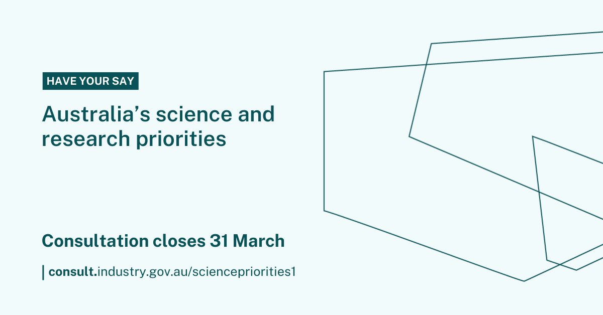 ScienceGovAu's tweet photo. Add your voice to the national conversation on #AusScience #SciencePriorities!
Read the conversation starter and have your say: https://t.co/l4oxsIzs5D
Submissions close on 31 March 2023. https://t.co/5CD21DuHUY