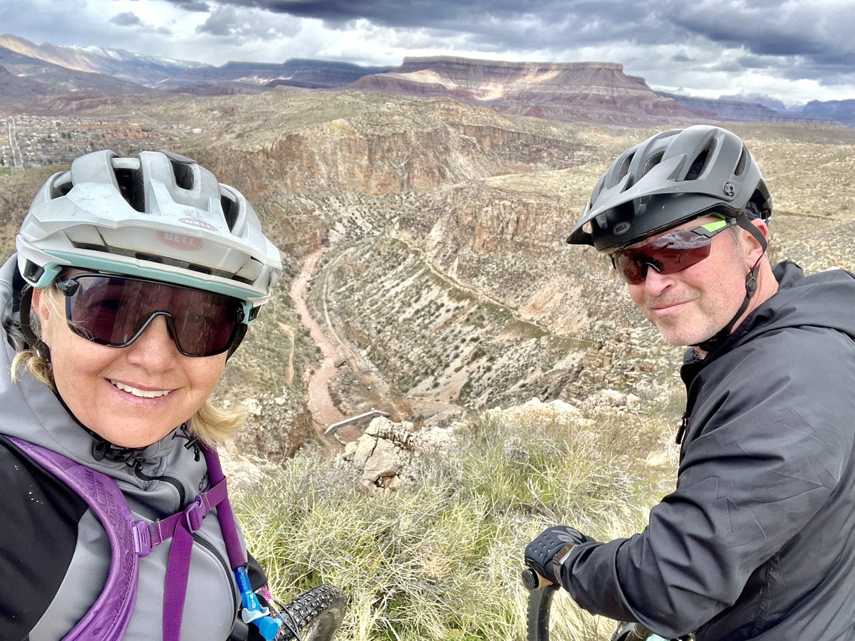 cmcwhinney's tweet photo. Today’s adventure - Hurricane, Utah. 25 Km’s of tough climbs and pedalling through wet clay. We’ll sleep well tonight. The views though! ⭐️⭐️⭐️⭐️⭐️ #mtbiking #utah #viewsformiles #SpringBreak2023 https://t.co/h0XbtI00k3