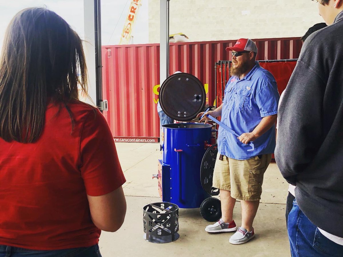 TheHeatatKCAL's tweet photo. We’ve had a pretty exciting couple weeks here! Today was pretty great - learning how to use our new equipment from Short Rib Drum Smokers! https://t.co/Y8QQaNPRF0