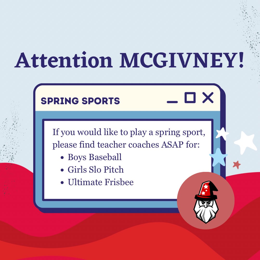 FMM Athletic Council (@fmmsac) on Twitter photo Hey McGivney! If you are interested in the following sports, you will need to find a teacher coach as soon as possible:
1. Boys Baseball ⚾️
2. Girls Slo Pitch 😊
3. Ultimate Frisbee 🤩
<a href="/FMMtweets/">FMM-IB World School</a> Hey McGivney! If you are interested in the following sports, you will need to find a teacher coach as soon as possible:
1. Boys Baseball ⚾️
2. Girls Slo Pitch 😊
3. Ultimate Frisbee 🤩
<a href="/FMMtweets/">FMM-IB World School</a>