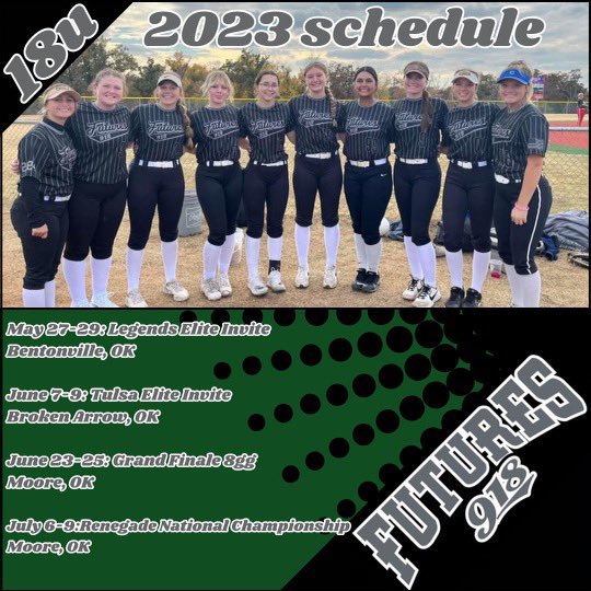 Travel ball schedule for this summer. Can’t wait to start playing games again with <a href="/Futures918/">FFS 918</a>