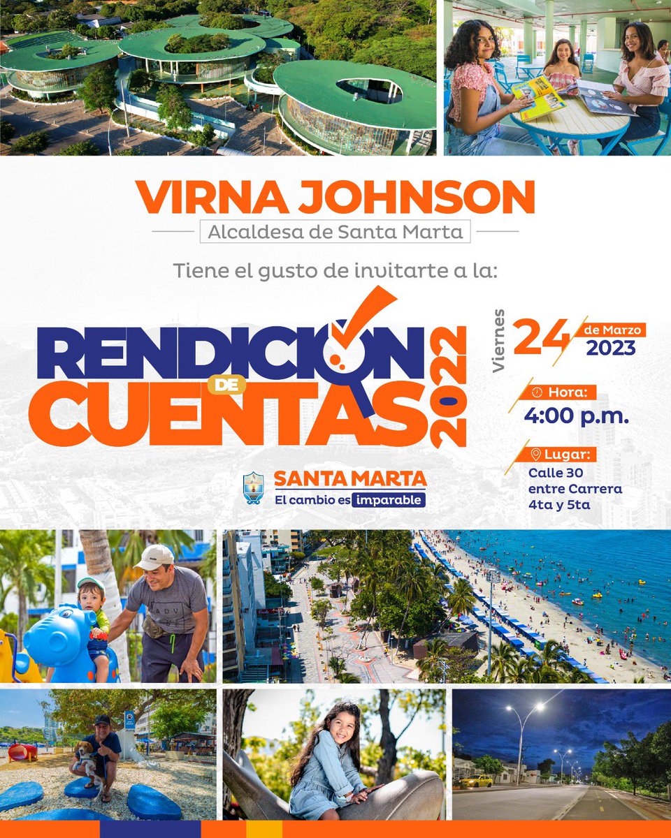 VirnaJohnson's tweet photo. ¡El 2022 fue un año exitoso para el cambio en Santa Marta! Los espero este viernes 24 de marzo en la Rendición de Cuentas, para explicarles en detalle toda nuestra gestión. 

📍Calle 30 entre carreras 4ta y 5ta
⏰ 4PM
🎥 En vivo facebook/JohnsonVirna 
#ElCambioEsImparable https://t.co/0xemTjBUiE