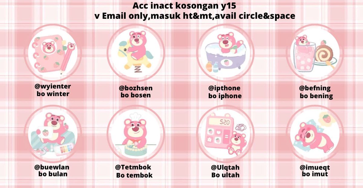 🌸WTS ACC KOSONGAN Y15🌸

6k/each

•@ mulchar
•v email only
•masuk ht&amp;mt
•-ssb abis ganti usn
•avail circle&amp;space
•data acc lengkap
#zonauang #zonaba
