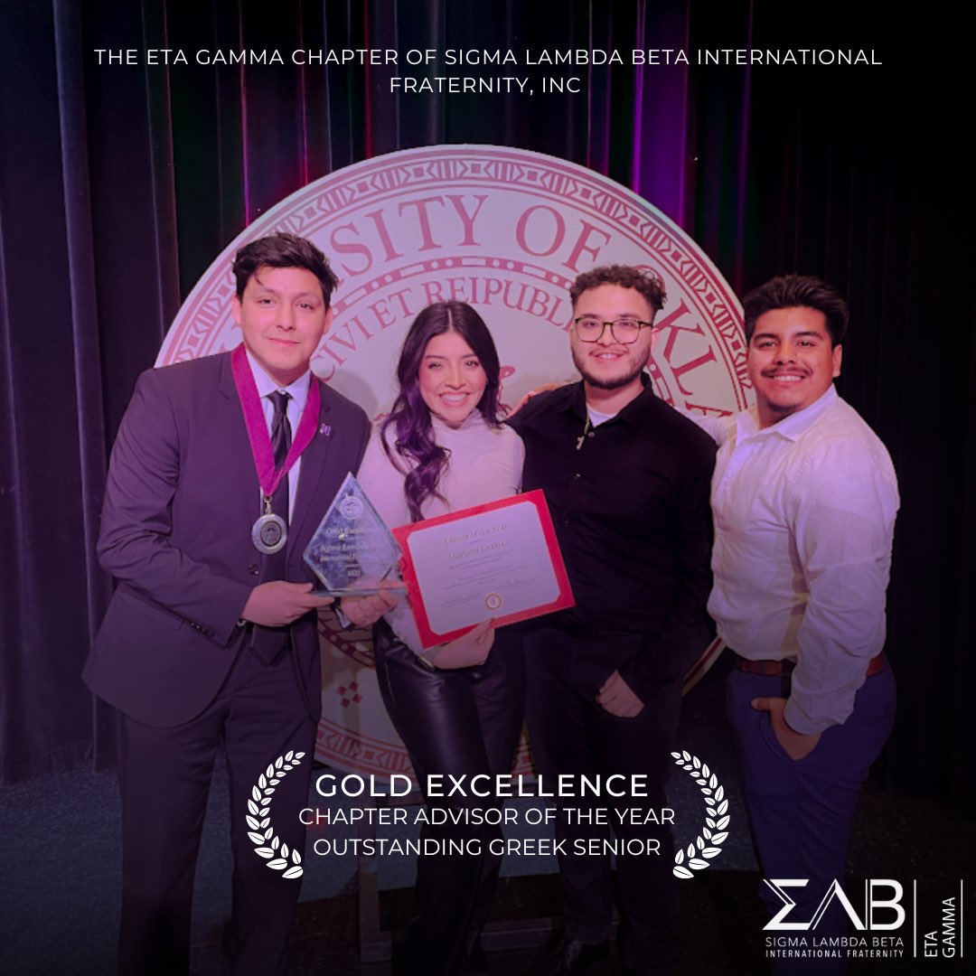 The Eta Gamma Chapter of Sigma Lambda Beta was recognized at the 2023 FSPS Greek Awards. 

We were awarded the Gold Excellence in Standards of Excellence! As well as 
• Outstanding Greek Senior: Chapter President, Daniel Nieto
• Chapter Advisor of the Year, Sharlotte Gramajo 🥂