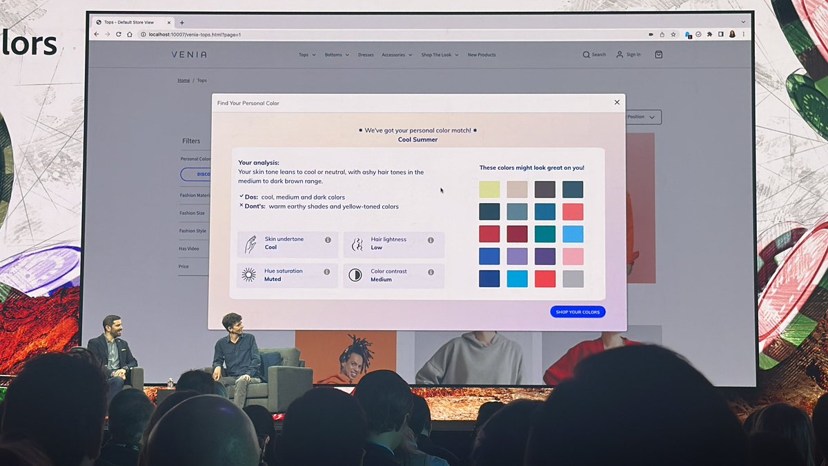 lizkmiller's tweet photo. That time @TigNotaro had to take a picture in a box to get her color profile done.
Project True Colors adds color analysis and optimized product selection by personalized filter. #projecttruecolors #adobesummit #sneaks https://t.co/oFAl1CA7DS