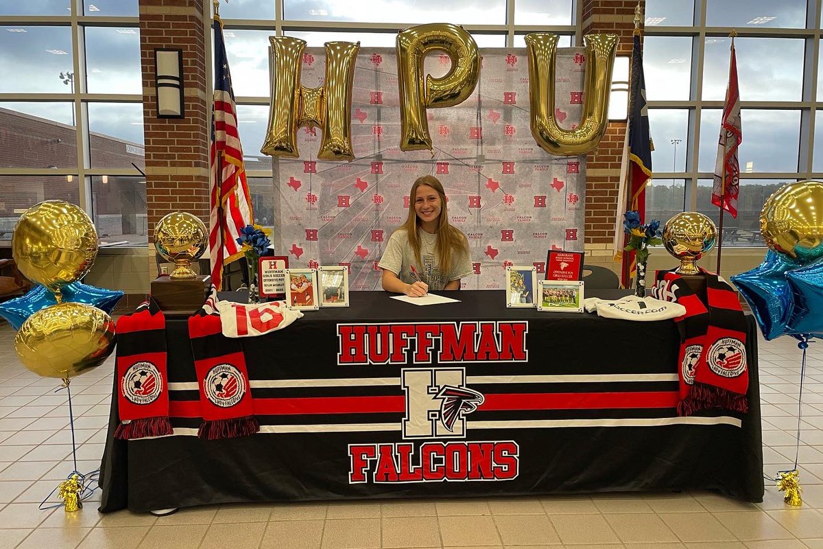 HuffmanLFSoccer's tweet photo. Congratulations to our very own Taylor McCauley on signing to play college soccer at Howard Payne University this morning!! We are all very proud of you and look forward to your future.  #2023 #talonsup https://t.co/5euWzJ1hN0
