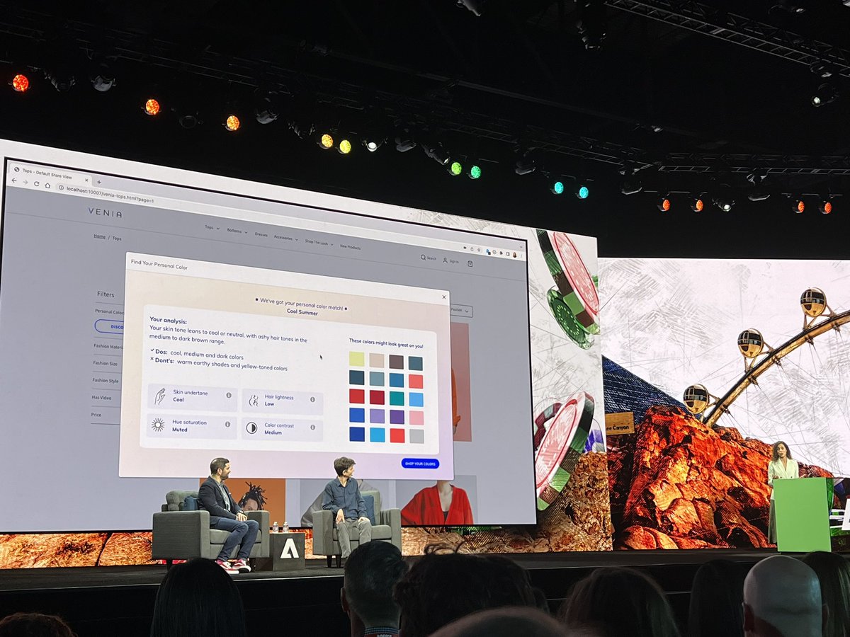 KatieMartell's tweet photo. Loving #ProjectTrueColors to automatically choose which colors fit each shopper (in this case, @TigNotaro) #AdobeSummit #AdobeSneaks https://t.co/vGMA0n4a1z