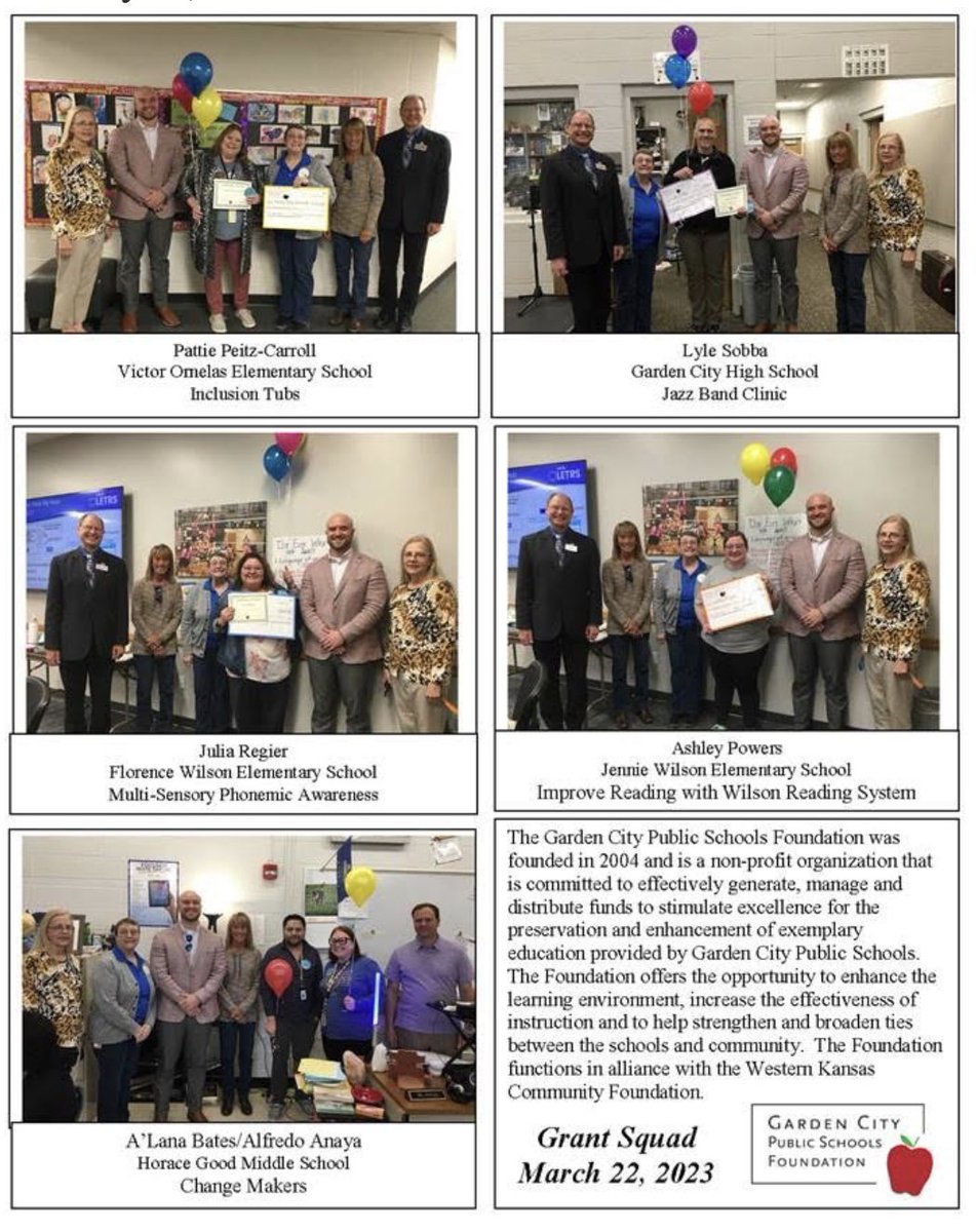 Enjoyed being part of the Garden City Public Schools Foundation Grant Committee and surprising teachers with Grants for special projects to help students learn! 🍎  #ksde #kasb #KansansCan