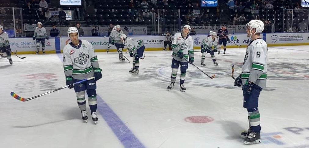 Seattle Thunderbirds have the only out gay player in the WHL but chose not to hold Pride Night so fans organized their own. What I didn't expect was every single Tbird using Pride tape for warmups to support their teammate