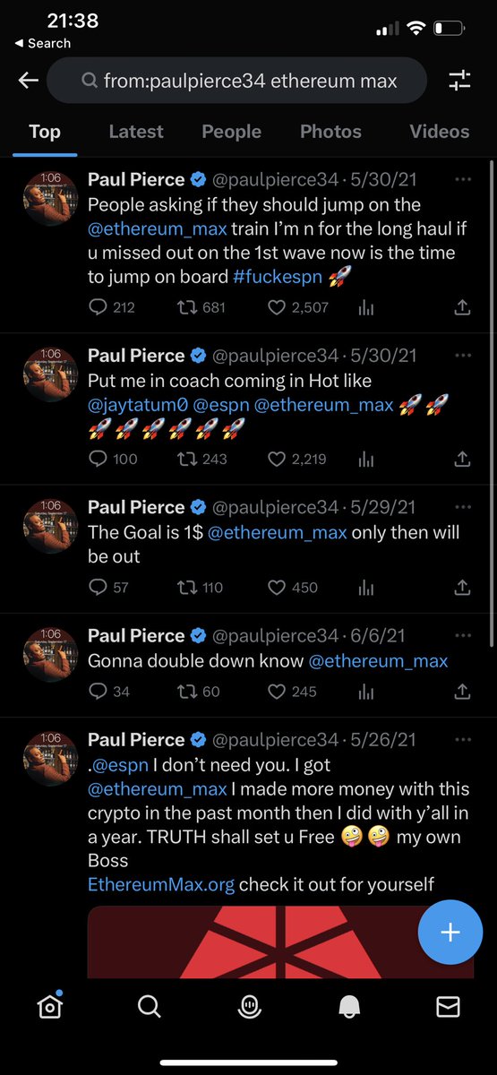. <a href="/SECGov/">U.S. Securities and Exchange Commission</a>  Hello SEC. I would like to inform you about a certain individual/submit a tip. I listened to <a href="/paulpierce34/">Paul Pierce</a>  infamous basketball player on a certain cryptocurrency called Ethereum Max. Mr. Pierce did not disclose whether or not he had an interest in this security.