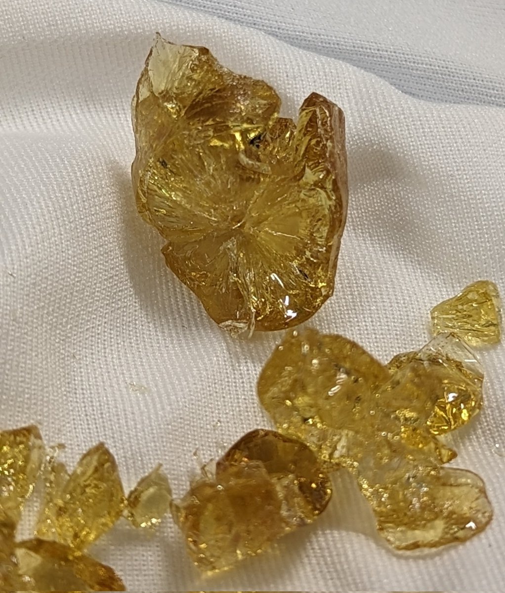 TempleGrower's tweet image. Save your butane for the weak. ~89-90% THC (no not THCa), 96% total cannabinoids. When frozen, it crumbles into this crystalline #distillate. Similar to shatter but better. Also will pull &amp;amp; snap, it&apos;s ultra pure &amp;amp; packs a HELL of a punch.🤩⚗️🛢️
#ShortPathDistillation #Crystalline