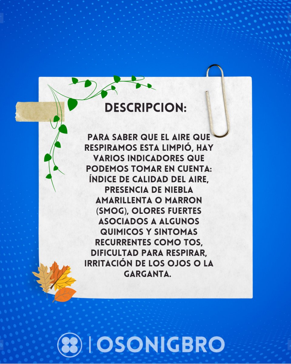 osonigbro's tweet photo. ¿Alguna te vez te habías preguntado si el aire que respiras esta limpio? Hoy te dejamos algunas formas en que puedes darte cuenta de ello.

#chemical #ingenieria #inteligenciaartificial #fisicoquimica #ecuaciones #contaminacionambiental https://t.co/fJPapaQMz6