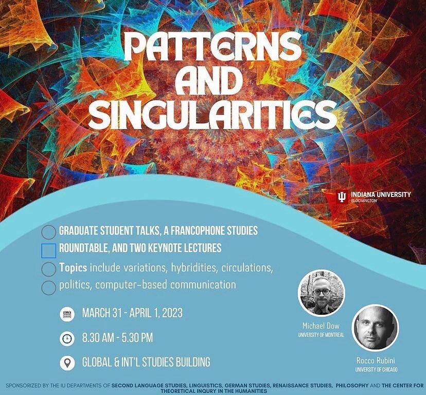 🎓 The French and Italian department is hosting its biennial graduate conference on March 31st and April 1st. This year, presenters will address the topic of patterns and singularities. Various fields are represented, from linguistics to literature an… instagr.am/p/CqHMm3GNROQ/