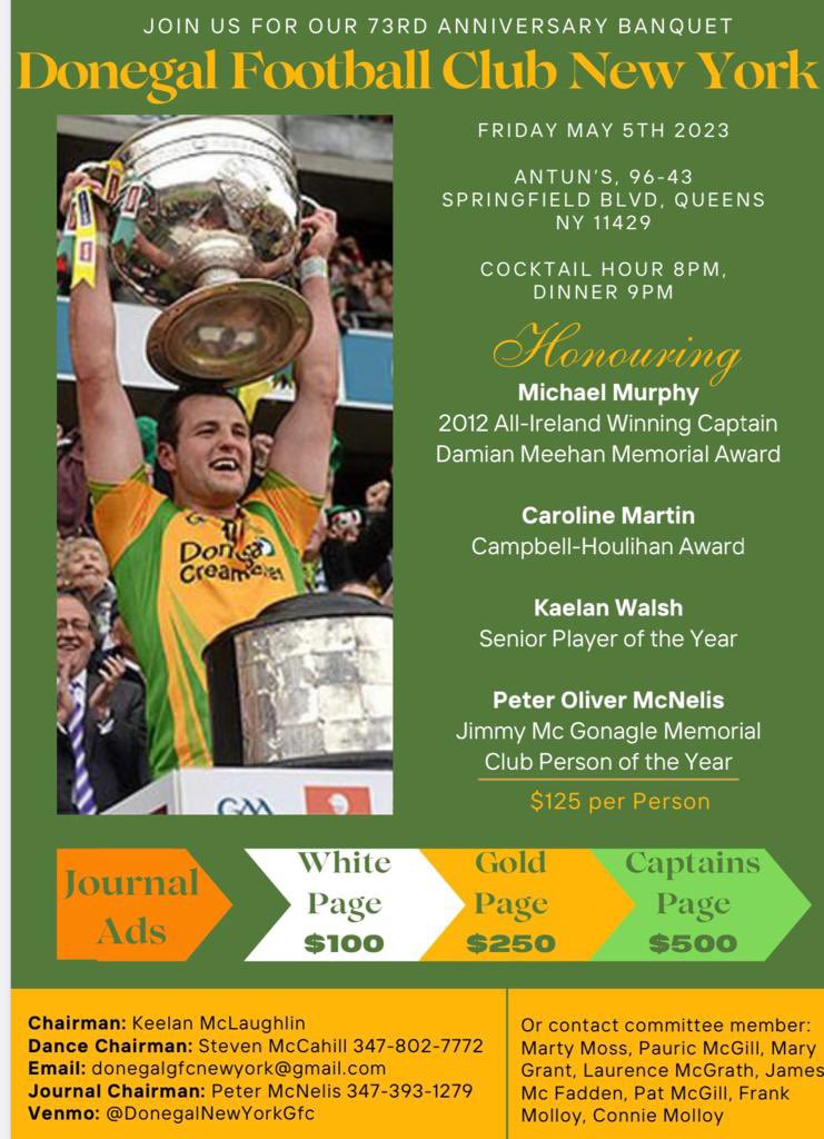 NewGfc's tweet photo. Join us for our dinner dance on the 5th of May. What a line up we have. Send me a DM if you would like a journal ad or if you would like to attend the dinner dance. @dgldemocrat @donegalGAAres @GaaGlenswilly https://t.co/oiRQhKt1yS