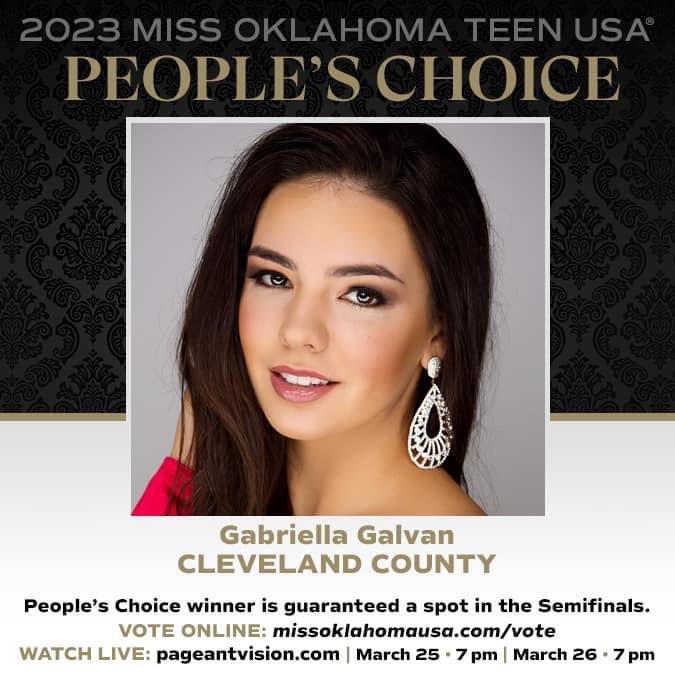 Voting is open for People’s Choice! $5/vote now through 10 a.m. Sunday! Let’s go, Gracie Lou! #MissOklahomaTeenUSA #PeoplesChoice #BoomerSooner #ClevelandCounty missoklahomausa.com/okteen2023
