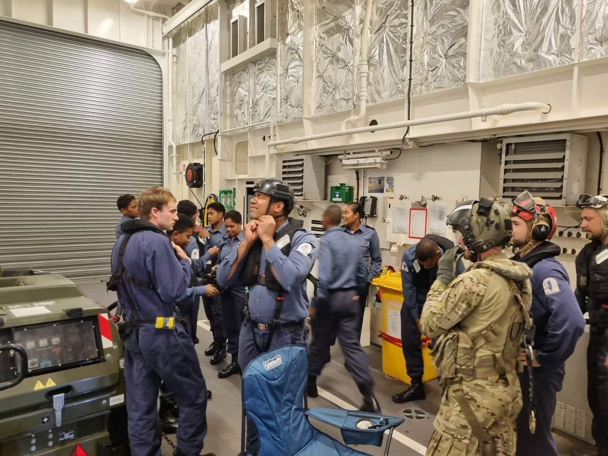 12 Fiji Navy officers & sailors, including 7 women are sea riders onboard @NZNavy HMNZS CANTERBURY as part of a joint HADR exercise The sea riders will engage in basic seamanship, general ship operations, landing craft & helicopter operations while the ship is underway 🇫🇯⚓️🇳🇿