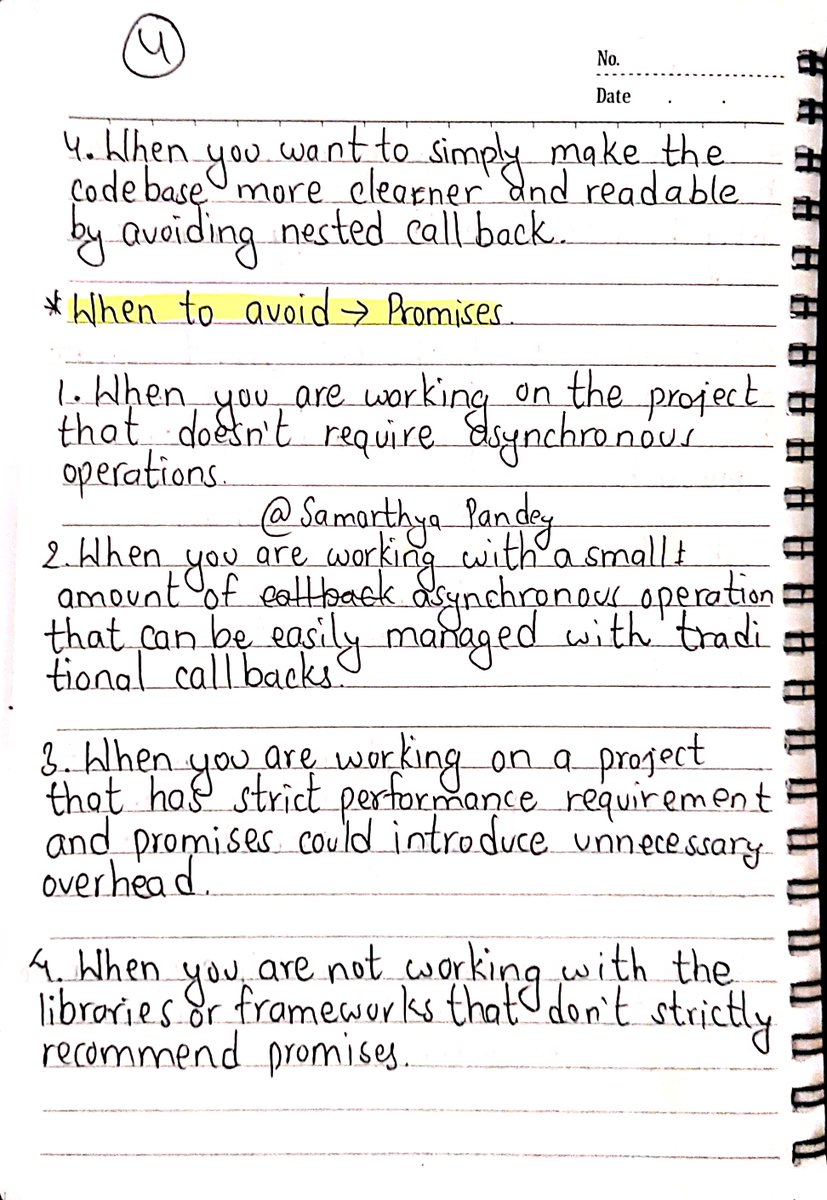 sama_rthya's tweet photo. Handwritten JavaScript Notes.

Today it's about Promises in JavaScript.  

In this notes, you will cover and understand 

-Promises basic 

-Real life example of promises.

-Fun Facts about promises.

-When to use and when to avoid it.

-Code Example(Explained).
#javascript https://t.co/Fliye1ajO2