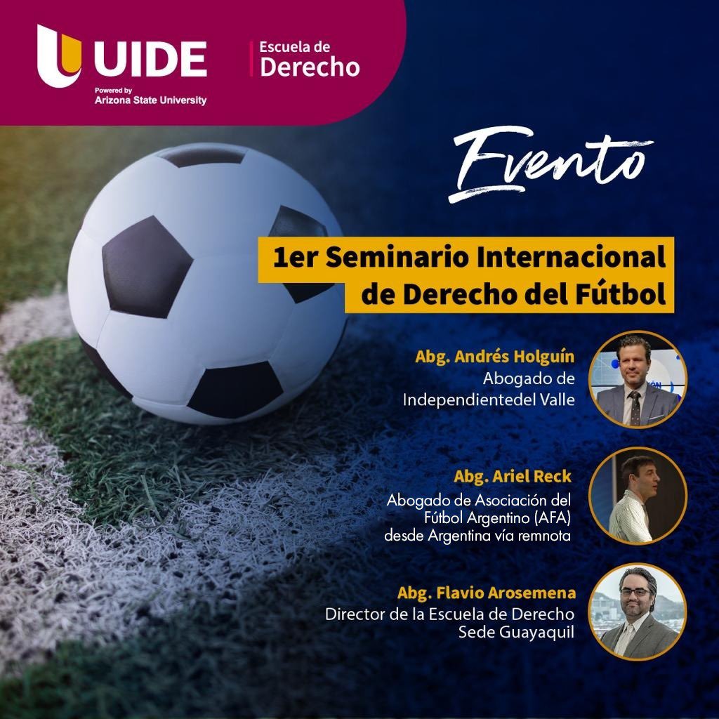 Hoy en el 2da día del Seminario de Derecho del Fútbol en la Escuela de Derecho de la @UIDE en Guayaquil hablamos con @marinoholguin sobre Derechos de Imagen y Propiedad Intelectual en el Fútbol, ¡mañana @arielreck desde Argentina!