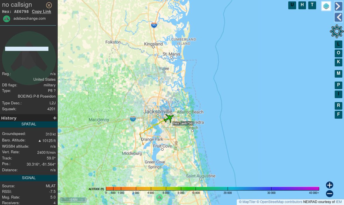 TheIntelFrog's tweet photo. After a short time on the ground, P-8A Poseidon #AE6A3B BuNo 170014 is back up and heading out to the SEALORD SUA with a fresh crew.  

This time they're using tactical hex #AE6798 and call sign SHINER02.

They advised SEALORD they'll be proceeding 'due regard' for the next 8 hours.