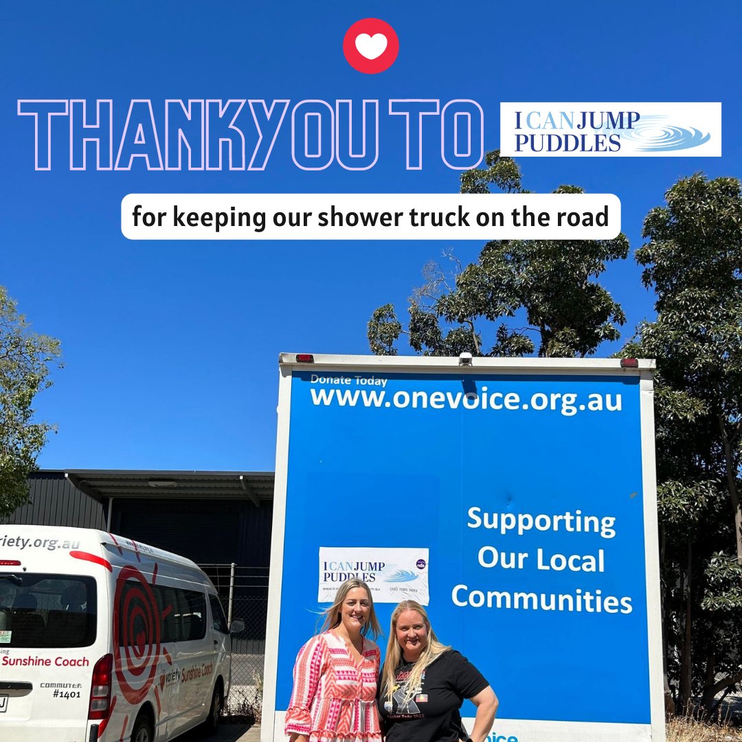 PuddleJumpersSA's tweet photo. A huge thankyou to I Can Jump Puddles for being 1 of 5 sponsors for our One Voice shower truck sponsor - we are truly grateful for your support, and for you jumping on board to help us help more vulnerable people in South Australia. https://t.co/pjbKqw0s6o