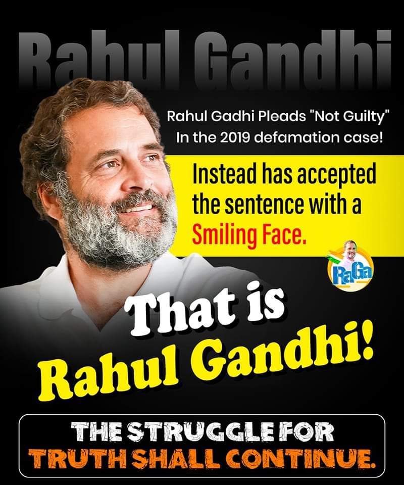 He accepts the sentence with a smile! 

That's Rahul Gandhi and that is his struggle to fight for Truth.