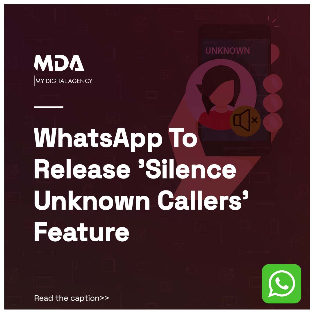 #WhatsApp is currently working on a feature 'Silence Unknown Callers' that will allow users to mute calls from unknown numbers.

#socialmedia #newupdate #whatsappupdate #mydigitalagency #whatsappfeatures #whatsappfeatures2023 #newfeature