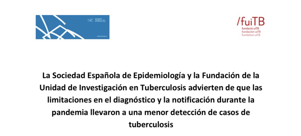 Nota de prensa del #DiaMundialTB de la <a href="/seepidemiologia/">SEE</a> y la Fundación <a href="/TB_UITB/">UITB</a>

<a href="/tbexperimental/">Experimental TB Unit (UTE) of the IGTP-HUGTIP</a> <a href="/SEIMC_/">SEIMC</a> <a href="/SEPAR_PII_TB/">PII TB SEPAR</a> <a href="/GeimSeimc/">@GEIM_SEIMC</a> <a href="/SEMERGENap/">SEMERGEN | Médicos de AP</a> <a href="/ServeisClinics/">Serveis Clínics</a> <a href="/TBCSevilla/">TBCSevilla</a> <a href="/SaludPublicaEs/">Salud Pública</a> 

Puedes leer la nota de prensa completa aquí: bit.ly/3yVTMYL