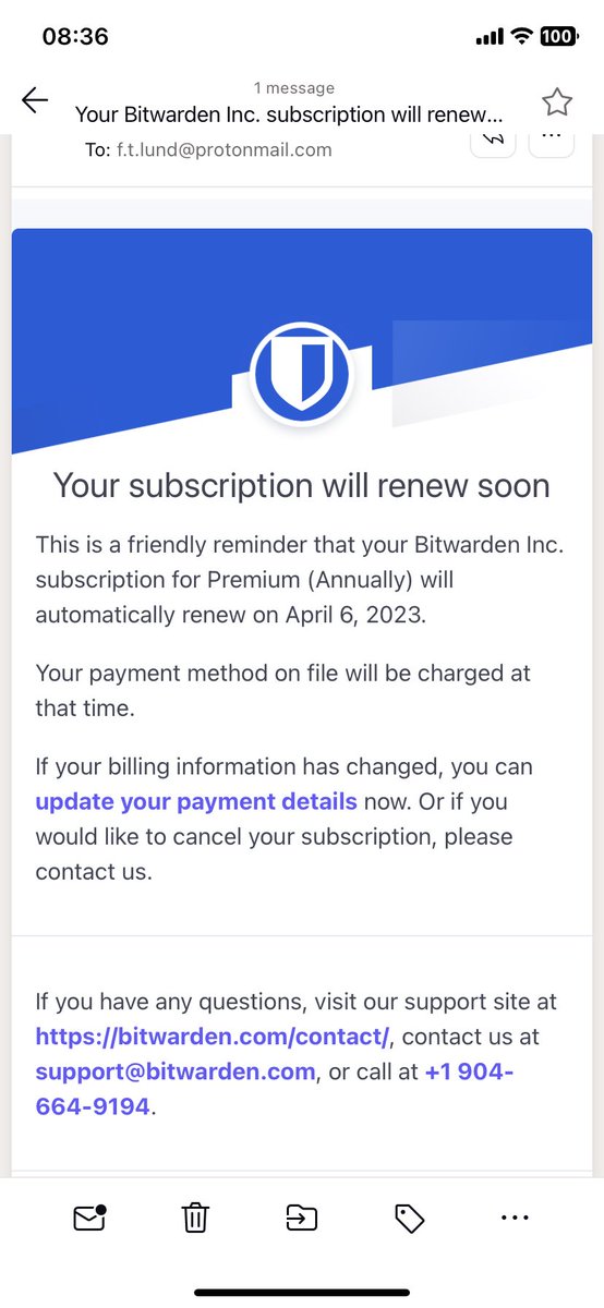 Jeg synes dette burde vært en hel normal e-post å få hver gang et abonnement blir fornyet, for bare det at jeg fikk påminnelsen gjør at jeg er enda mer fornøyd med produktet.