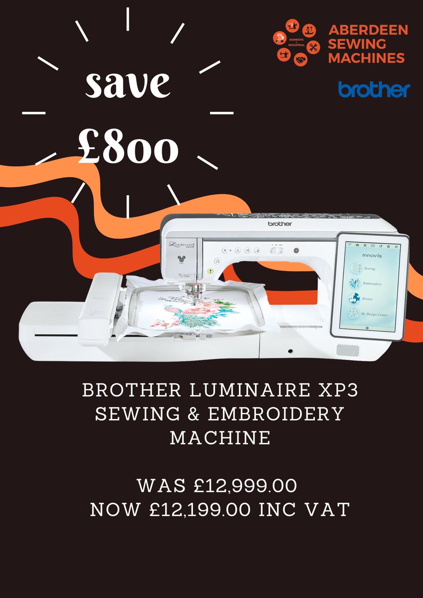 AberdeenSewing's tweet photo. Some more @Brothersews special offers this month from #Aberdeen #Sewing #Machines. Come in and have a try or buy online with local support #Aberdeen #Sewing #Embroidery #Scotland #shoplocal
| Unit 4 Novar Place | Aberdeen | AB25 3LG | 01224 478555 | https://t.co/1ET7zPuNca https://t.co/F6vgVaMXCv