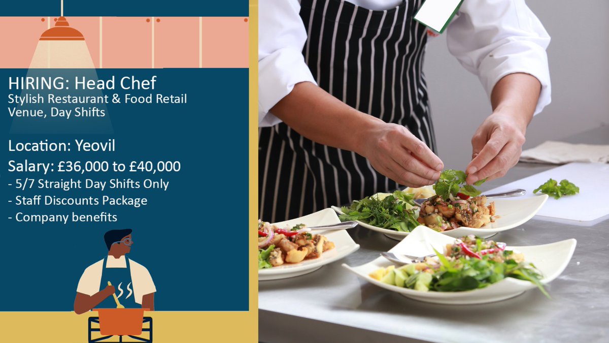 HIRING: Head Chef
Stylish Restaurant &amp; Food Retail Venue
Day Shifts

Location: Yeovil

If you are interested in finding out more about this vacancy and want to reply, please visit our website: ttwrecruit.co.uk/.../head-chef-…

#TTWRecruitment #headchefrole