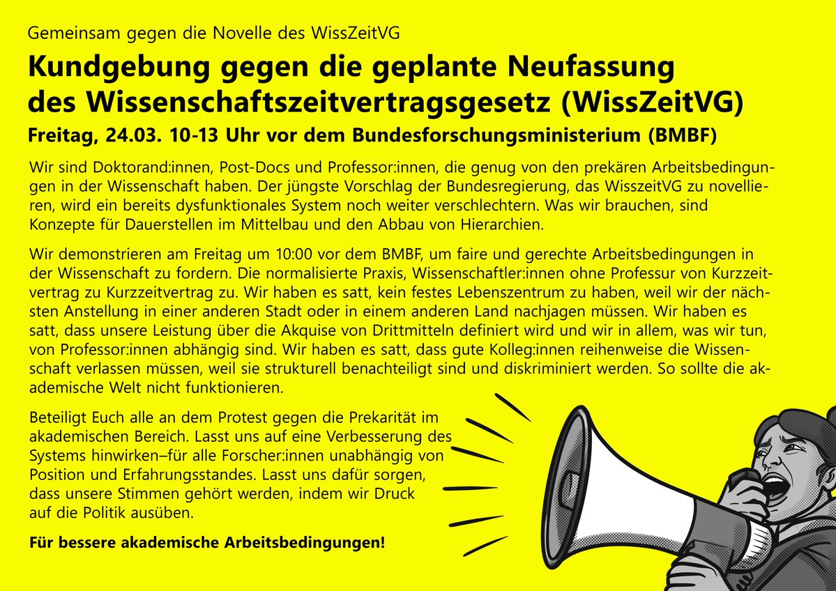 Morgen ist's soweit: Kommt alle zahlreich, auch mit Kind und Kegel! Die nächste Generation soll bessere Chancen auf Bildung haben! Wir zeigen uns solidarisch mit den Streiks im öffentlichen Dienst! #WissZeitVG #FightWissZeitVG #IchBinHanna #IchBinReyhan #Solidarität