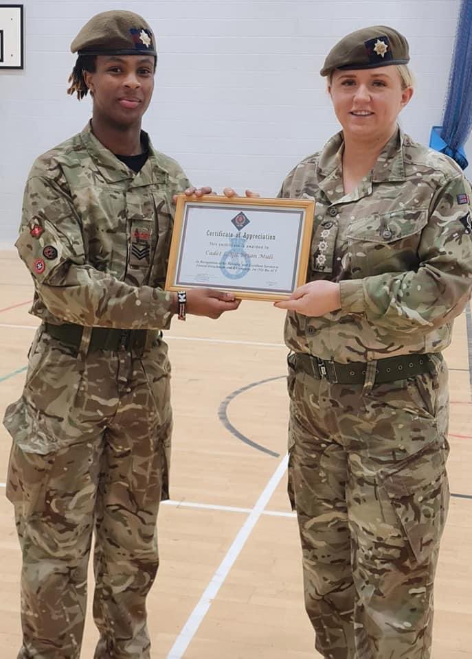 1_NI_ACF's tweet image. Receiving his certificate of appreciation Cadet L/Sgt Muli Lisneal Det. Taking part in camp, competitions &amp;amp; was also Lord Lieutenant Cadet for the City of Londonderry for 2022/23. #Congratulations #cadets1ni @RFCANI @DepComdt_1NI @DComdtEast1NI @LLCoLondonderry @OcbCoy926