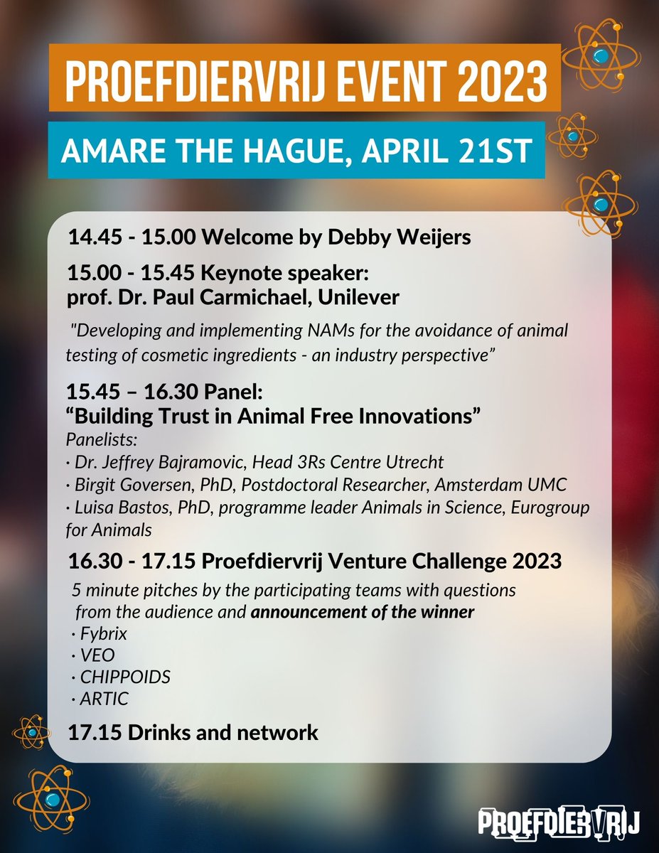 Proefdiervrij's tweet photo. Ben jij erbij? Op 21 april is het Proefdiervrij Event 2023 in @amaredenhaag.  Reserveer je gratis ticket: https://t.co/mnjcW4hZe8. Dit staat er op het programma 👇 https://t.co/npmZlYuP8p
