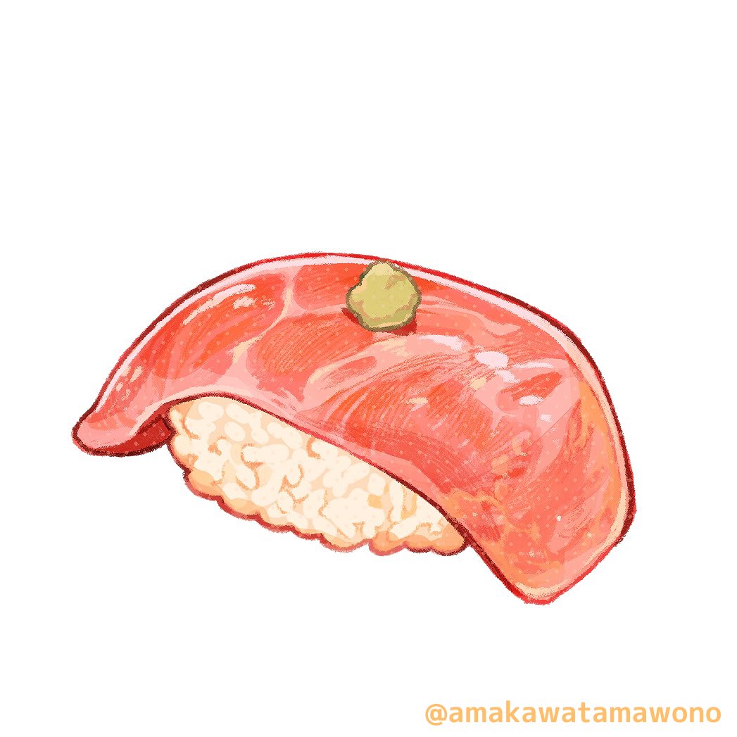 「予想で描いた肉寿司と、予想と違った肉寿司 」|天川たまを〜のイラスト