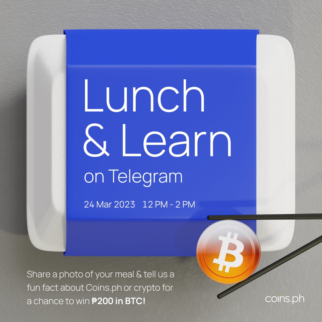 coinsph's tweet photo. #LunchandLearn 🍽️ is back on Telegram!

Share a photo 📸 of your lunch and a fun fact on crypto or https://t.co/ehQWvZk9FW for a chance to win P200!

Join our Telegram: https://t.co/h5J3i4AJWM https://t.co/5r2mnR9rxI