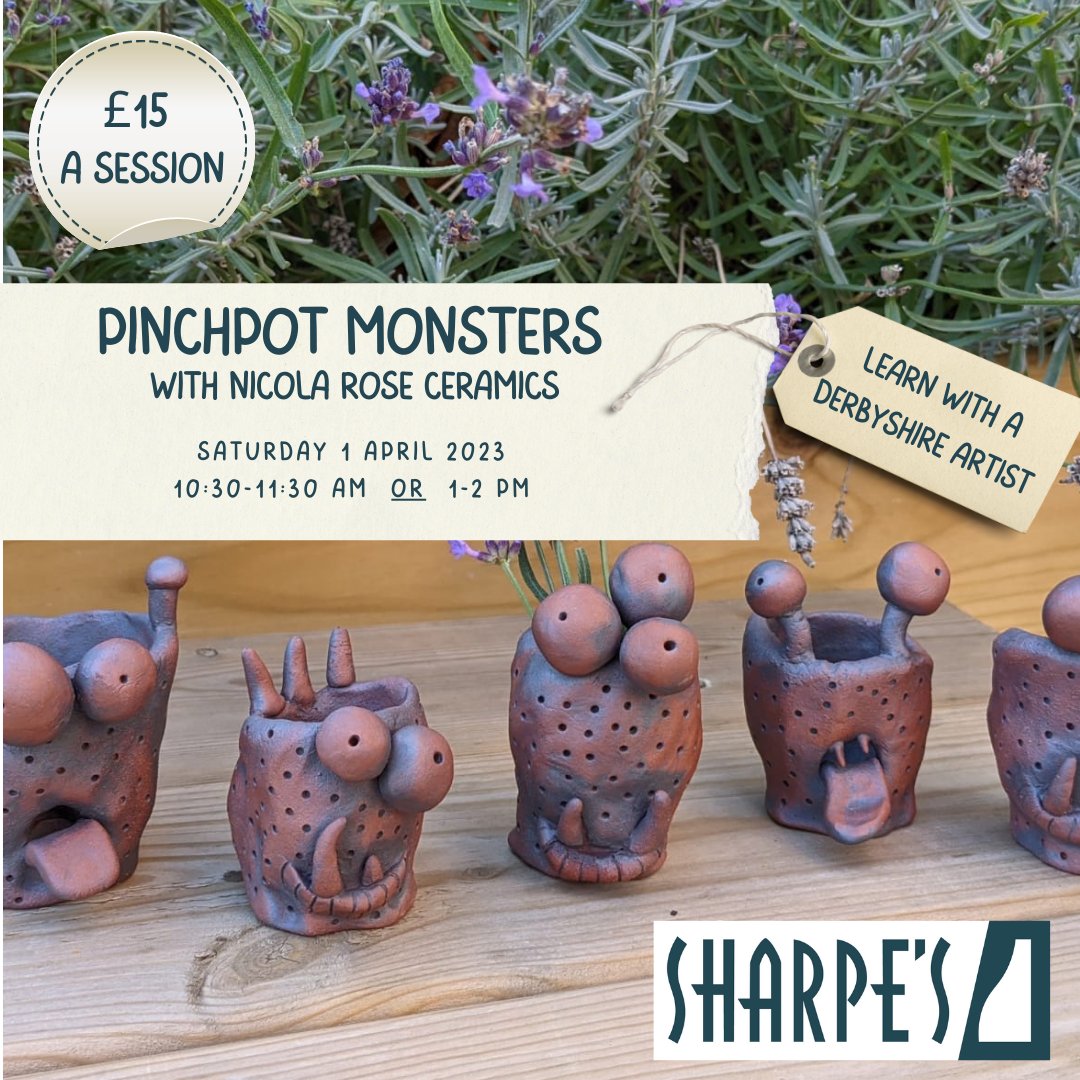 SharpesMuseum's tweet image. The fantastic ceramics by Nicola Rose is back at Sharpes!  Don't miss this opportunity to learn skills from a local artist whilst soaking up the atmosphere of our iconic site.  Looking forward to seeing all the 'lil monsters.

#thingstodoinswadlincote #supportheritage #potteryfun