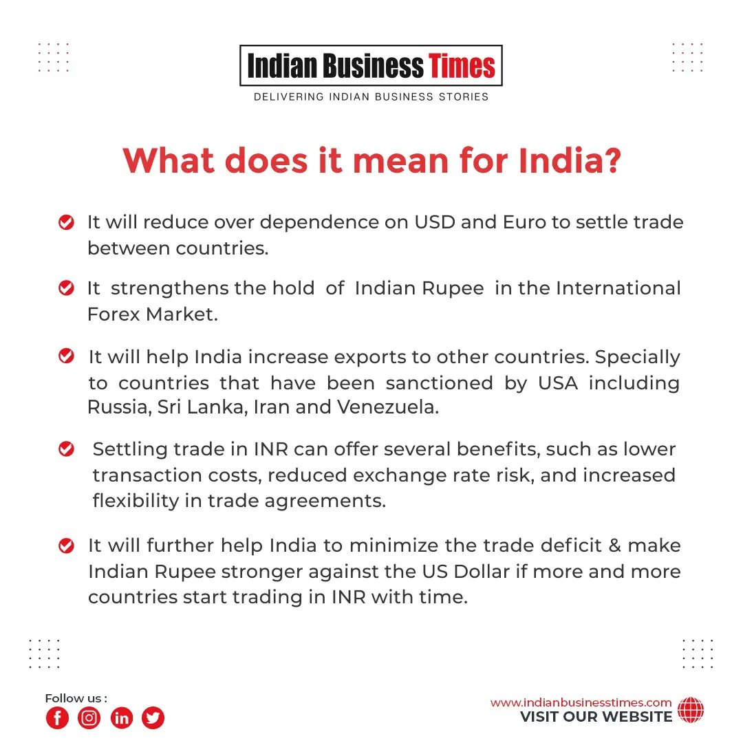 18 countries prefer to trade in the Indian Rupee than US Dollars. UAE may be the next one to join these countries. Check out what it means for India. Keep following Indian Business Times.
.
.
<a href="/IndianBizMedia/">Indian Biz Media</a> #makeinindia #aatmanirbharbharat #trade #globalmarkets