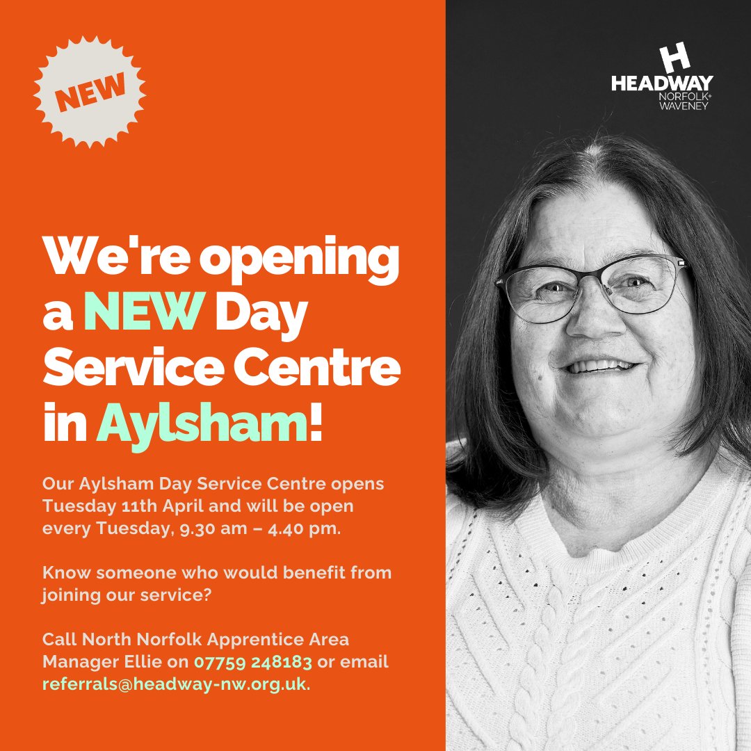 📣 Save the date! Headway Norfolk and Waveney's New Day Service Location in Aylsham is set to open soon! 🎉

Want to learn more? Visit headway-nw.org.uk

#HeadwayNorfolkAndWaveney #Aylsham #BrainInjurySupport #NewLocation #RebuildingLives
