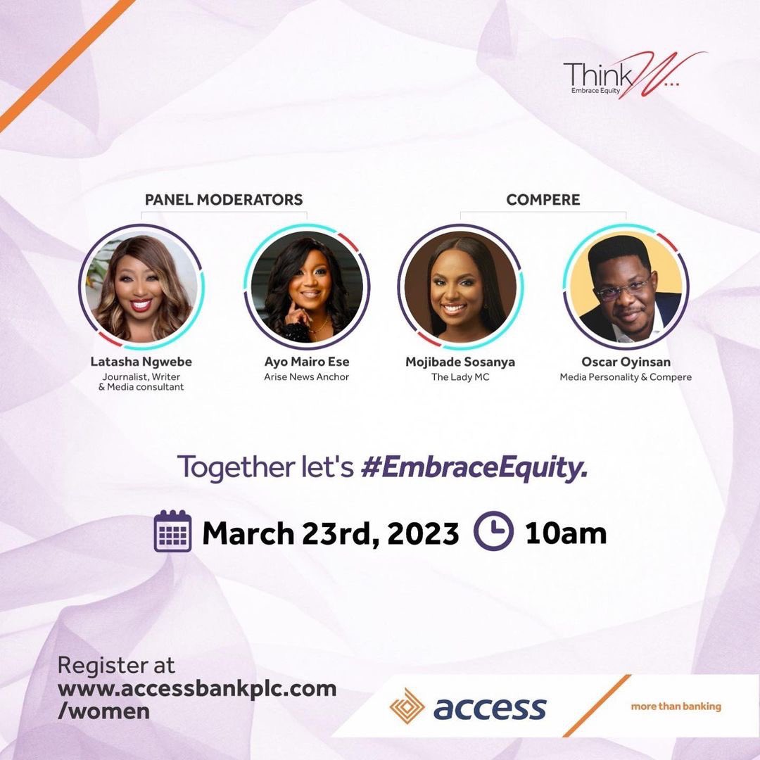 Take a stand with us in #EmbracingEquity at the 2023 Access Bank International Women's Day Conference.

#EmbraceEquity 
#IWCommunity
#IWDConference 
#IWD2023
#AccessCorporation 
#WhereTheWorldConnects 
#AccessBankIWD2023