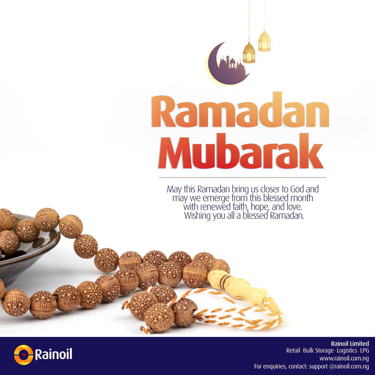 RainoilLimited's tweet photo. Ramadan Mubarak to all our Muslim brothers and sisters, from all of us at Rainoil Limited.
#ramadanmubarak
#rainoillimited
#creatingsuperiorvalue https://t.co/WaXSSHxk9h