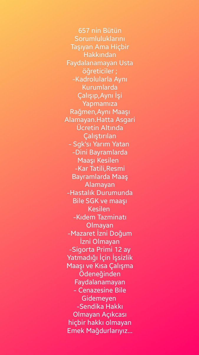 Usta Öğreticiler Haklarını İstiyor 
<a href="/RTErdogan/">Recep Tayyip Erdoğan</a> 
<a href="/TBMMGenelKurulu/">TBMM Genel Kurulu</a> 
<a href="/vedatbilgn/">Vedat Bilgin</a> 
<a href="/csgbakanligi/">T.C. Çalışma ve Sosyal Güvenlik Bakanlığı</a> 
<a href="/mebhbogm/">MEB Hayat Boyu Öğrenme Genel Müdürlüğü</a> 
<a href="/tcbestepe/">T.C. Cumhurbaşkanlığı</a> 
<a href="/tcmeb/">Millî Eğitim Bakanlığı</a>