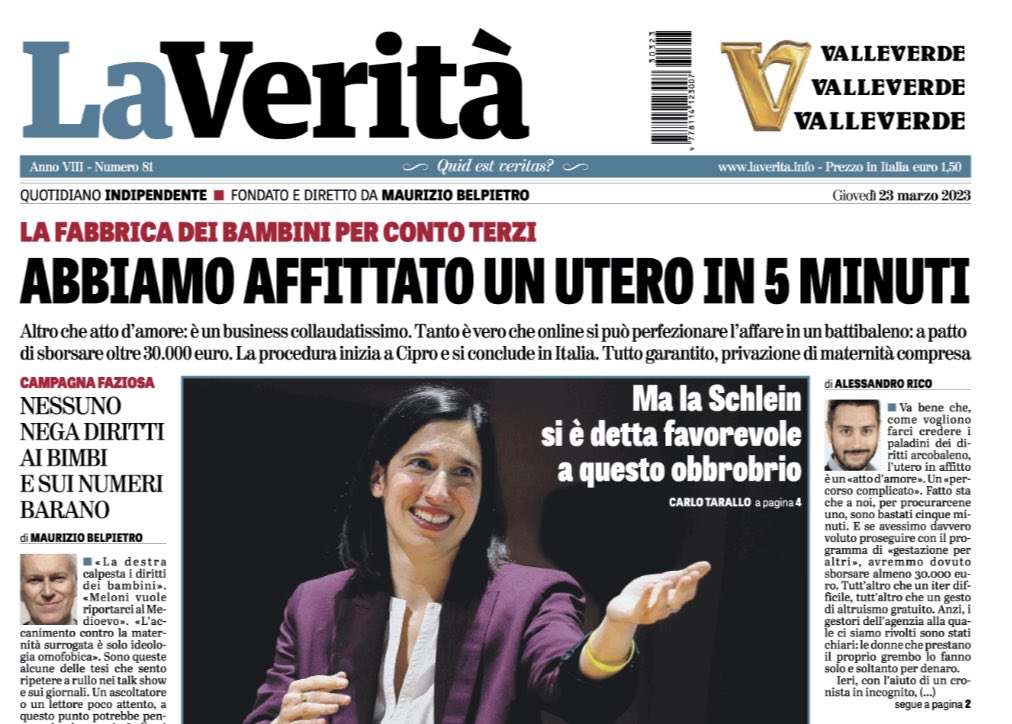 RicoAlessandro's tweet photo. Lera e Irina ce lo garantiscono: la nostra mamma surrogata partorirà in Italia come nostra “fidanzata” e poi potremo “de-madrizzarla”. 
Su @LaVeritaWeb 

#uteroinaffitto https://t.co/Ed3ARJE0NK